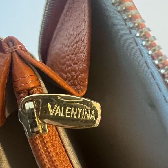 Valentina Genuine Leather Wallet Button Multi Card Slots Made in Italy Orange - Picture 5 of 5